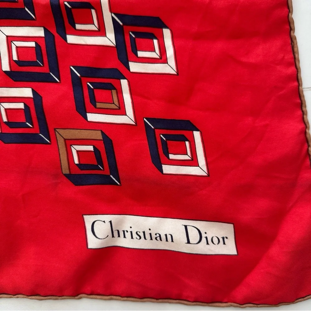 Dior Red and Navy Geometric Scarf